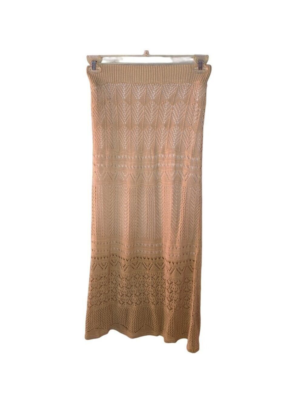 Crochet Knit Tube Top Cover Up Beige Patterned Sleeveless Casua, Mediuml